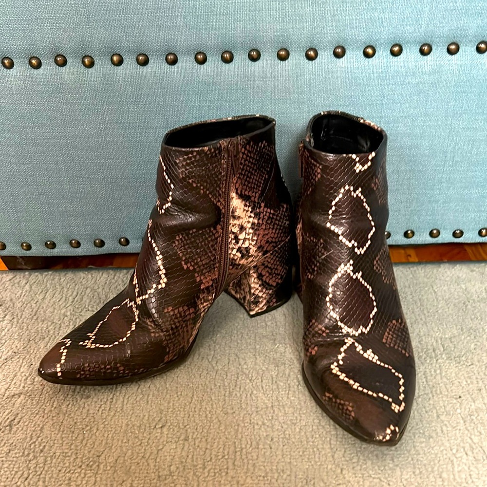 Brown Snakeskin Pointed Toe Bootie